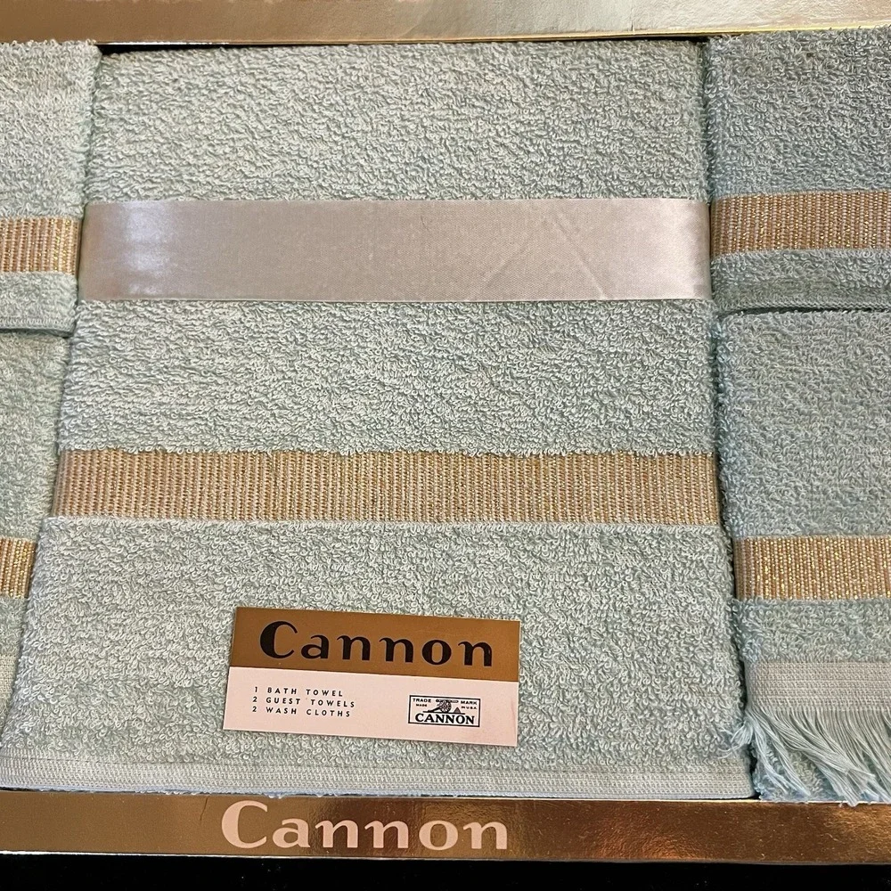 Cannon Vintage 5 Piece Towel Set Bathroom Green Mist New With Tags In Box